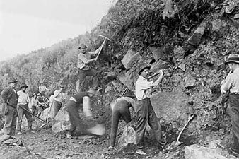 Workers building the Great Ocean Road