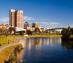 Adelaide city buildings with Adelaide River in foreground