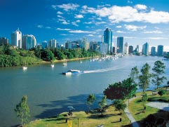 Brisbane city skyline with river in foreground