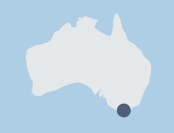melbourne shown as large dot on map of australia