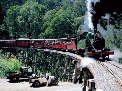Going over trestle bridge on Puffing Billy tour