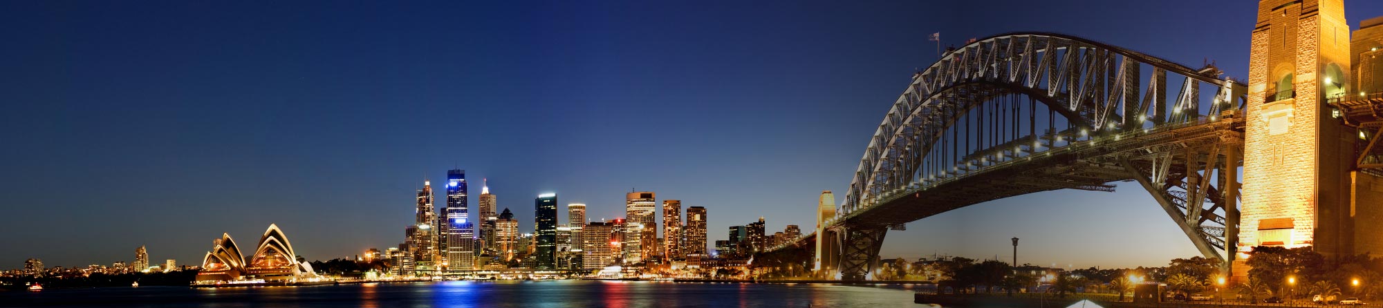 Sydney Harrbour including Sydney Harbour Bridge, CBD and Sydney Opera House at twilight